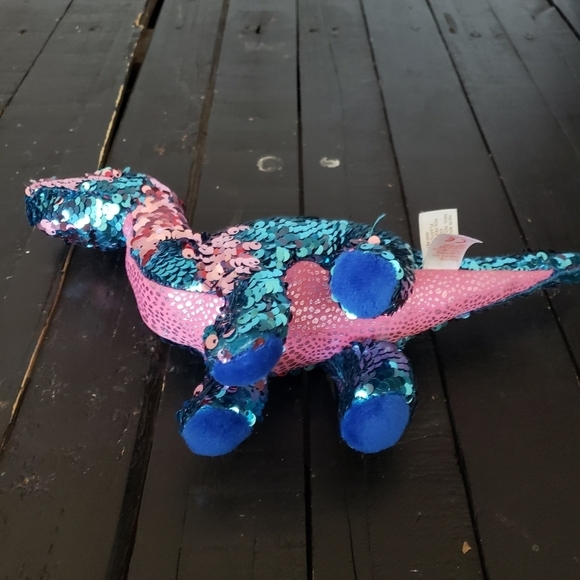 Ty Flippables Tremor Dinosaur Flip Sequin Pink Blue Stuffed Plush Animal Toy - Picture 7 of 8